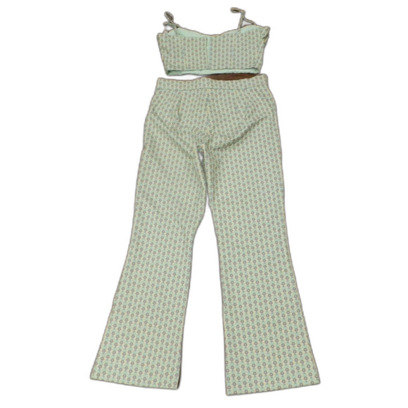 Zara Floral Print Crop Top Halter Pants Green Set Women's Size Small - Picture 2 of 2